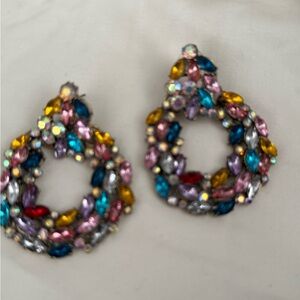 Vintage Multicolor Jewel Tone Crystal Teardrop Earrings